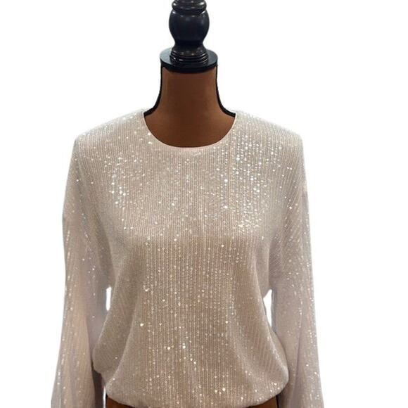 Show Me Your Mumu “Good Times” White Sequined Long Sleeve Top – NWT Large - Picture 3 of 10